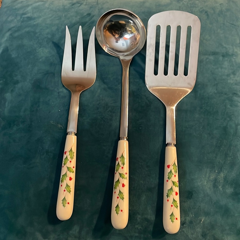 Lenox Holiday Stainless Steel Oversize Serveware Fork Spatula Spoon